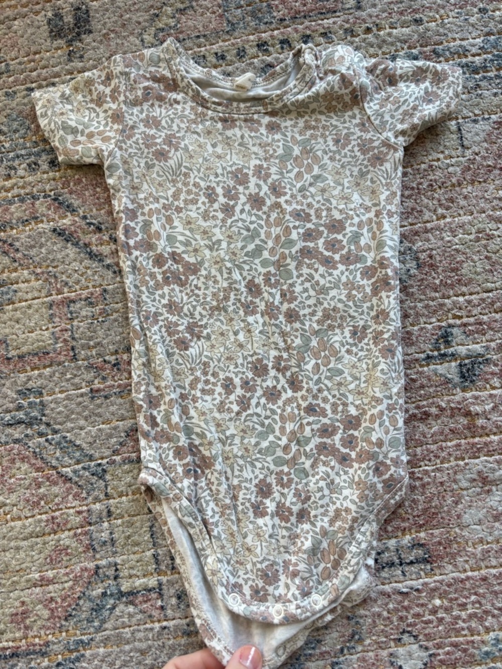Floral Short Sleeve Baby Onesie in Cream and Taupe